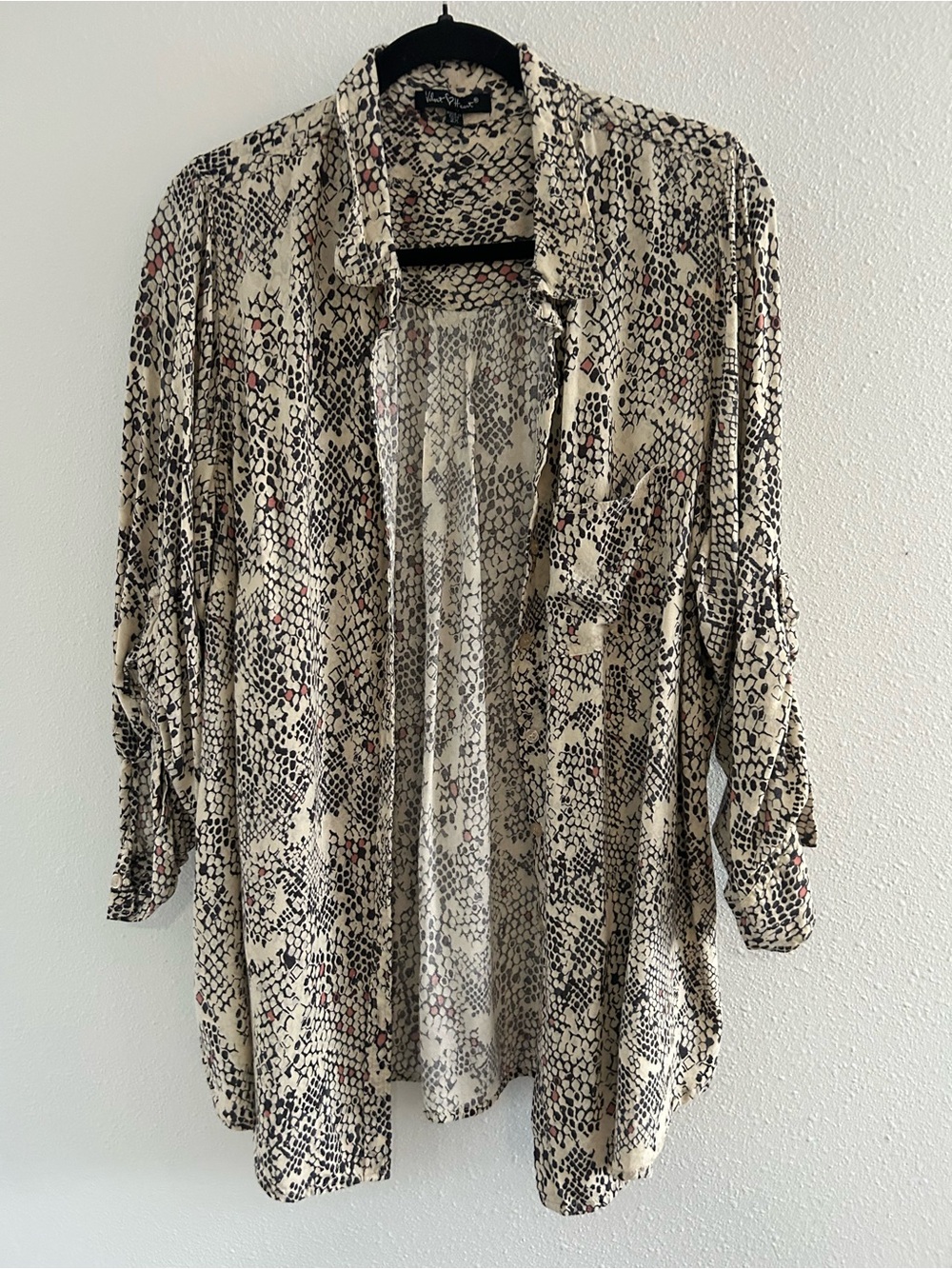 Velvet Heart Cream Snake-Print Button-Down Shirt with Pink Accents